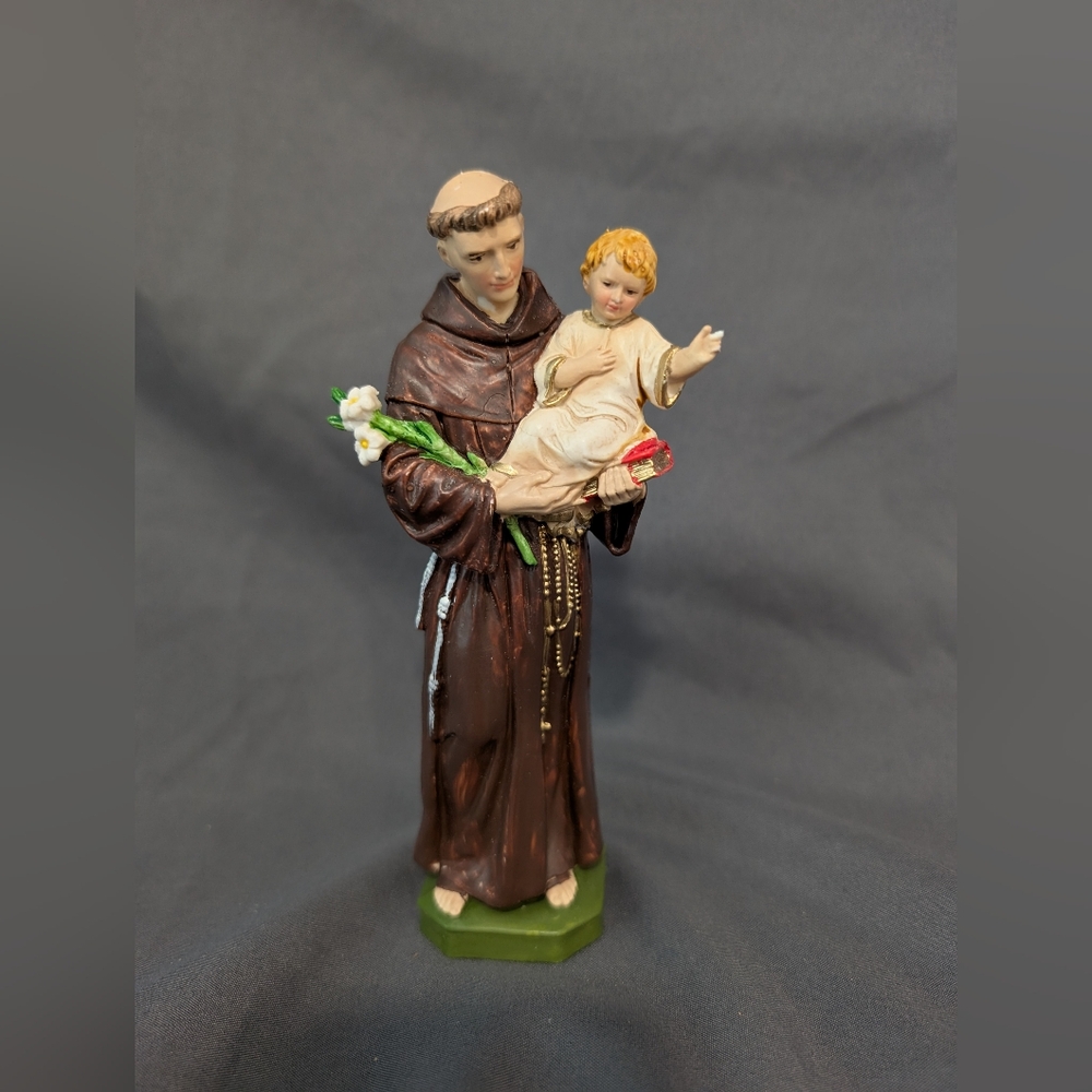 Pasquini Saint Anthony Italy Holding Jesus White Lily Hand Painted Figure